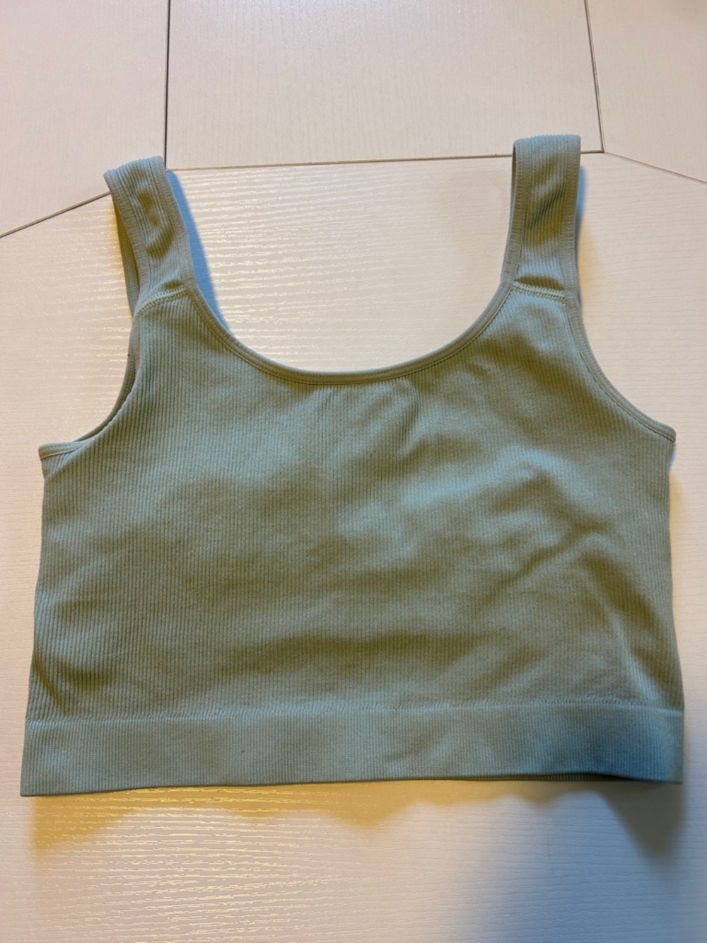 Ribbed Tank Crop Top in Sage Green